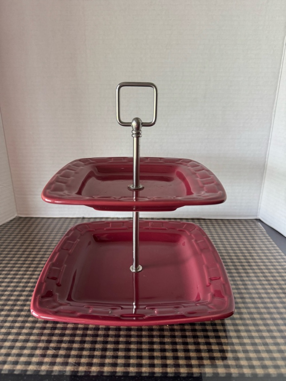 Longaberger Red Two-Tier Square Serving Tray